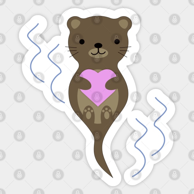 Cute Otter Hugging a Pink Heart Sticker by Hedgie Designs